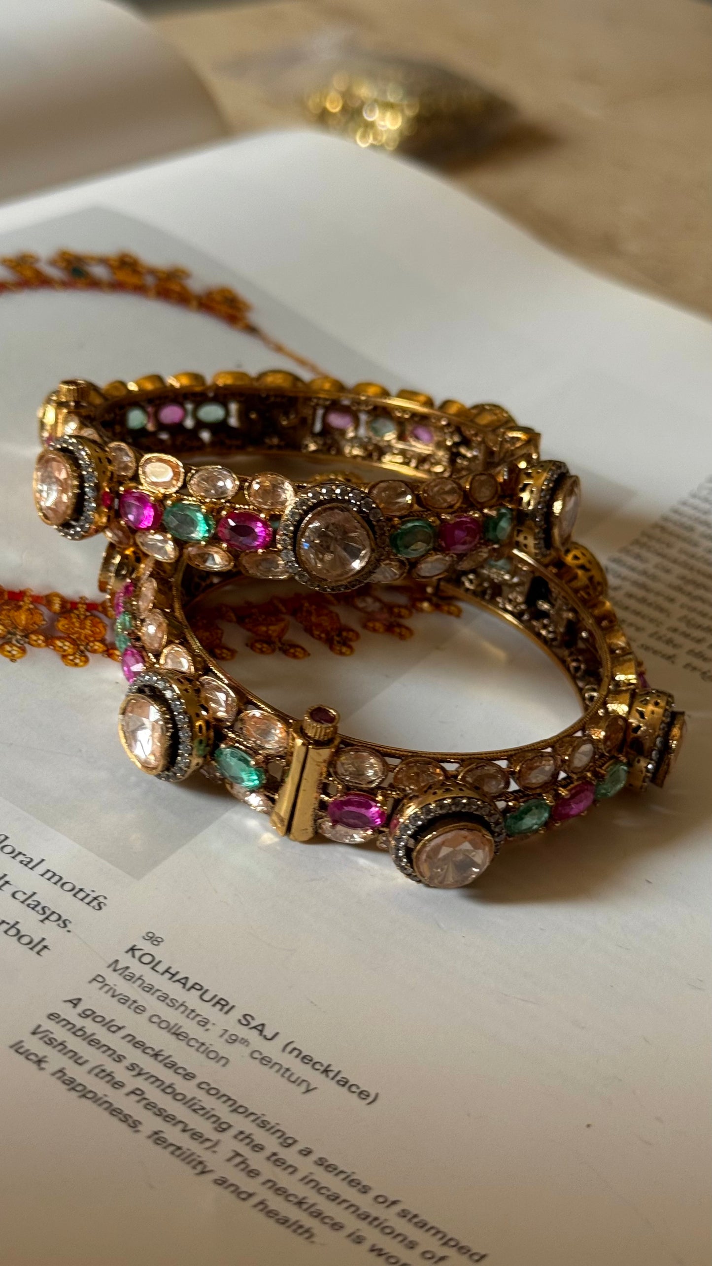 Real moissanite peeli polki rose quarts & mint bangles