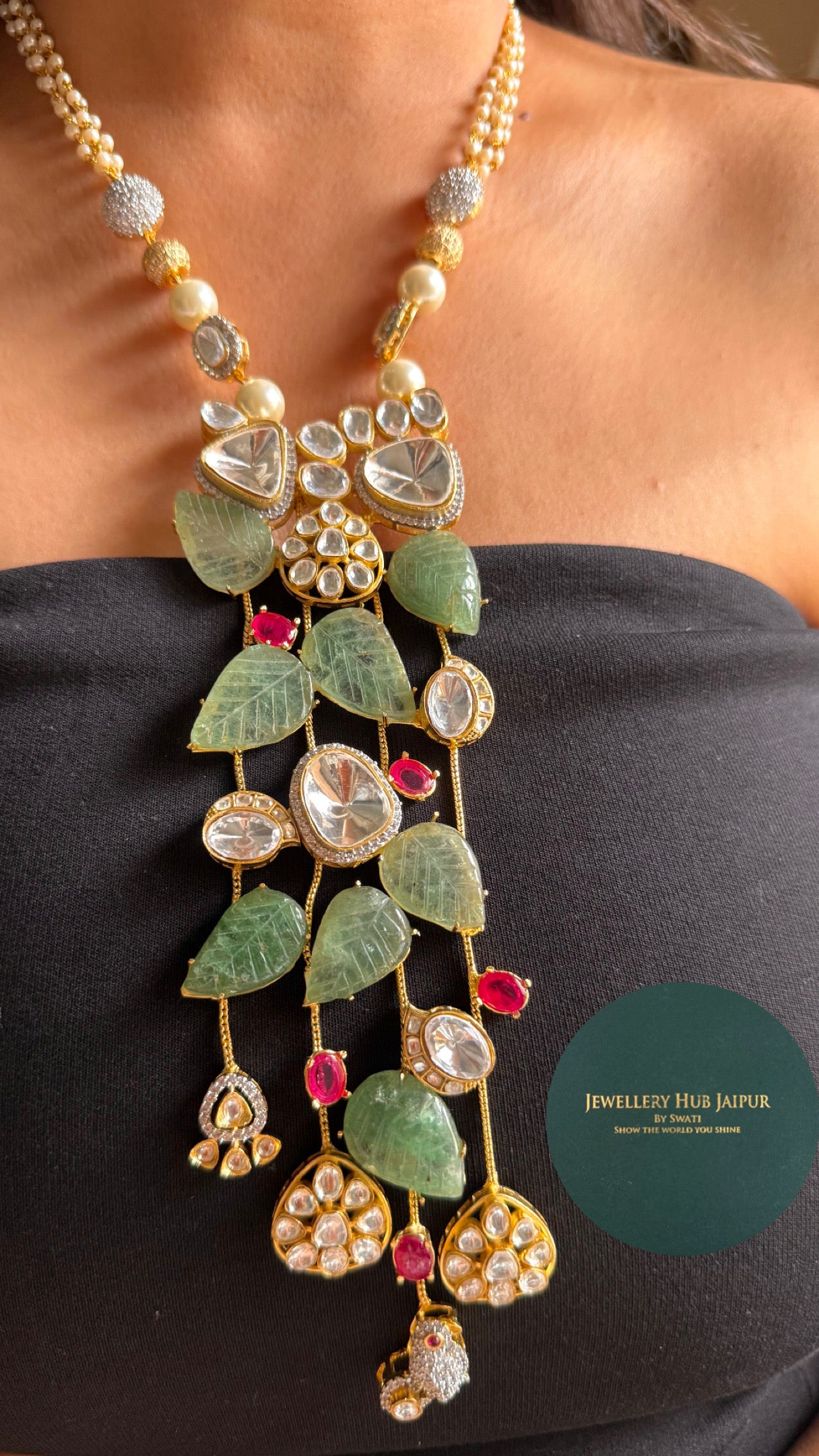 Amrapali inspired Mint leafy regal tassel Necklace