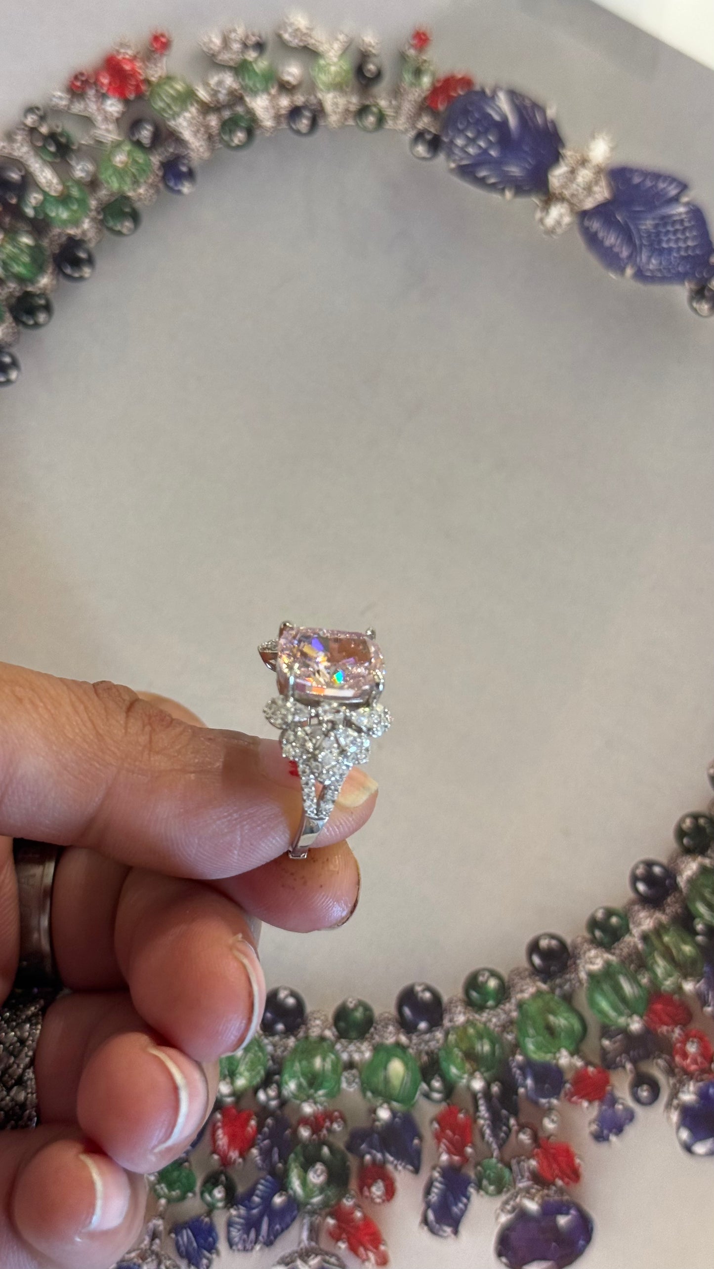 Rose Quartz Cz Diamond Cocktail Ring