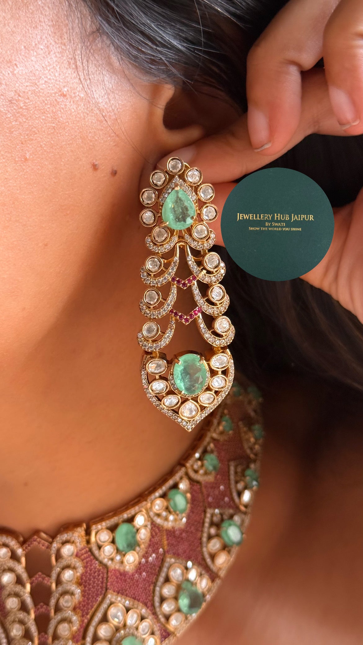 Mint doublet & rani pink moissanite uncut polki choker set