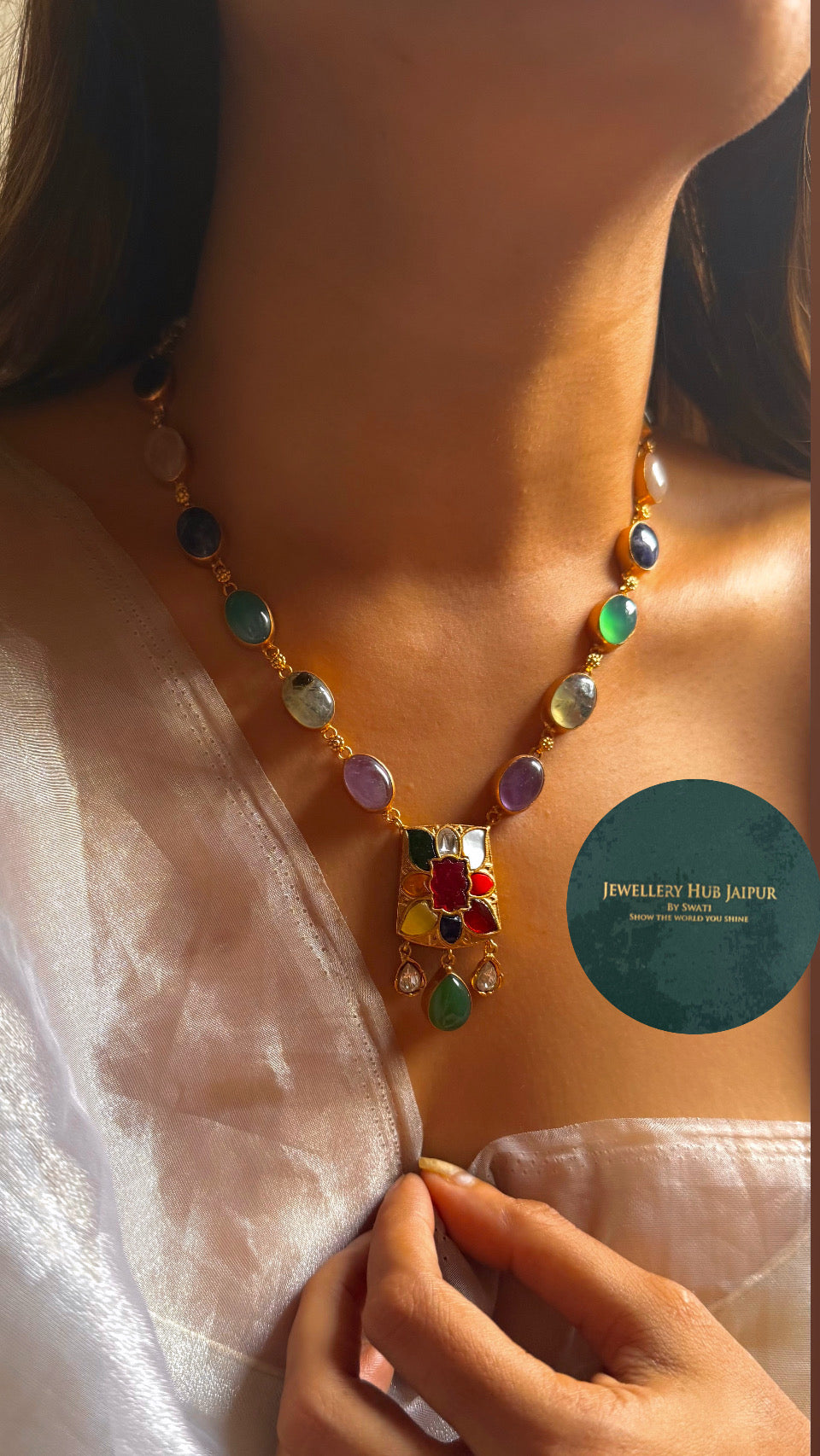Amrapali inspired Navratna real gems necklace