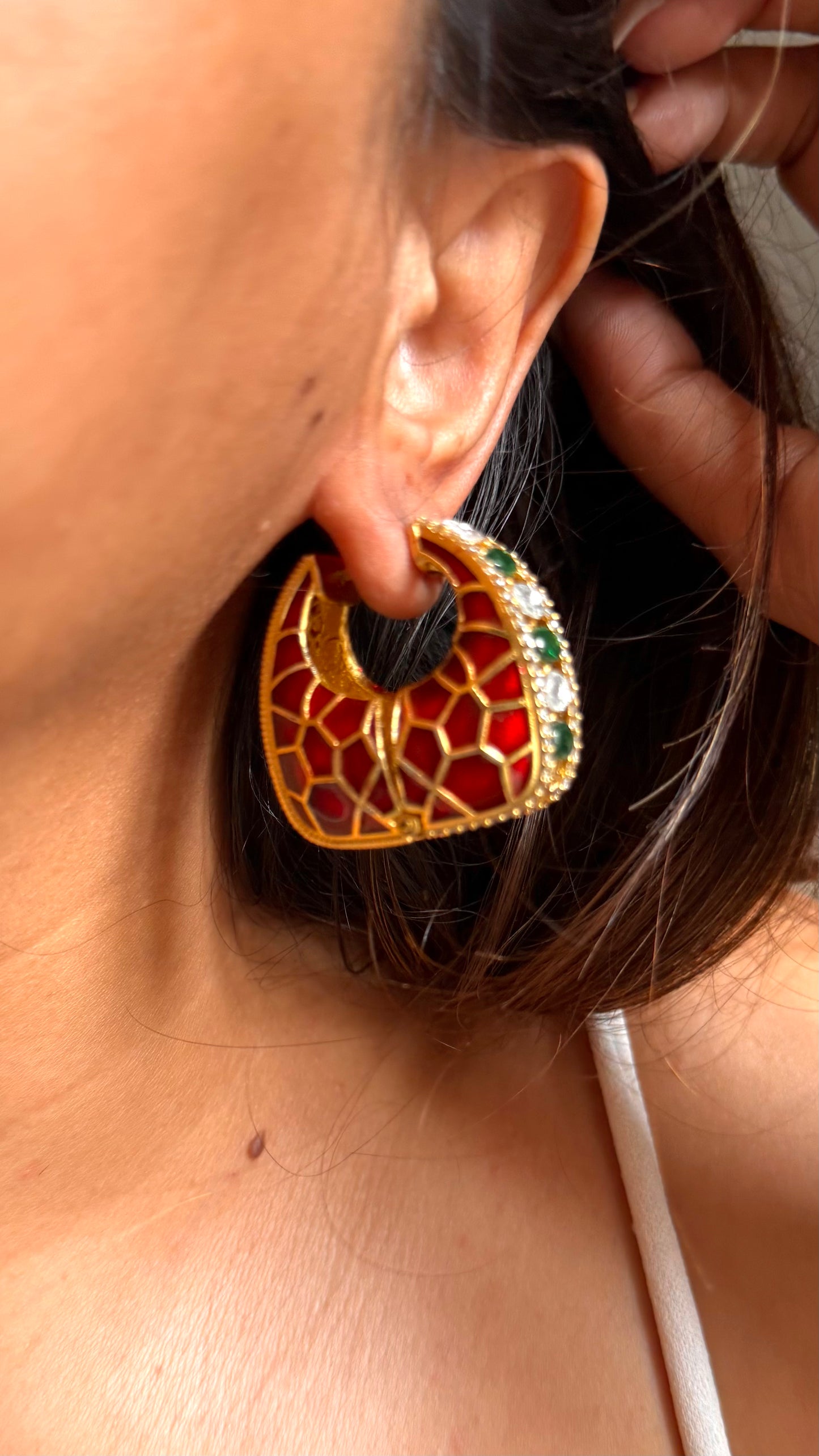 Ruby katdana with emerald polki earrings