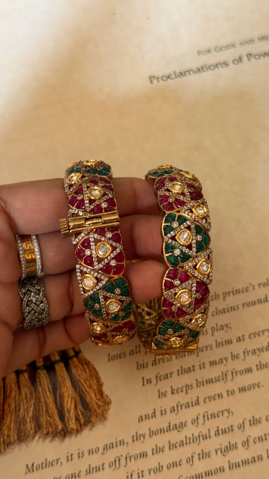 Ruby & emerald katdana moissanite openable bangle