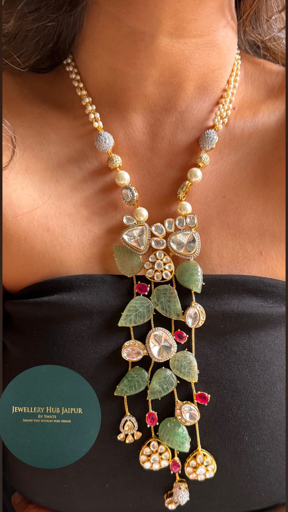 Amrapali inspired Mint leafy regal tassel Necklace
