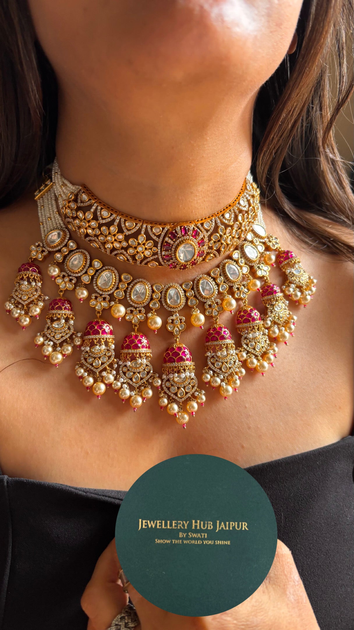 Bridal Asia rani pink with jhumki pattern choker Necklace