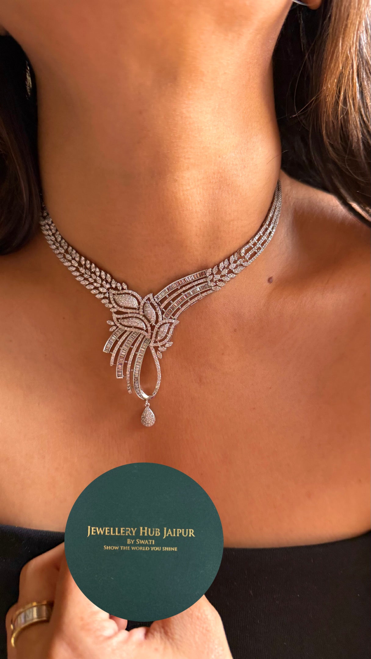 Galaxy glow crystal drape Necklace