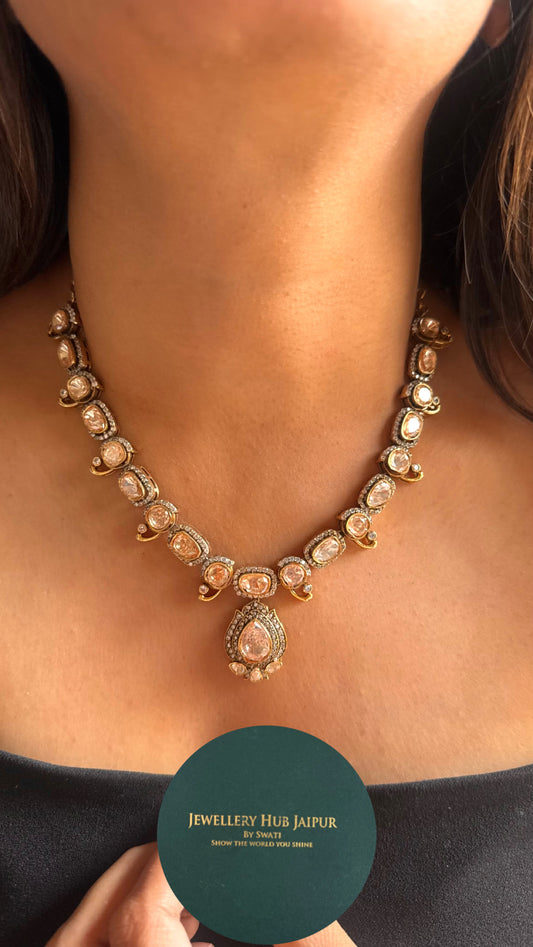 Real moissanite peeli polki collar Necklace