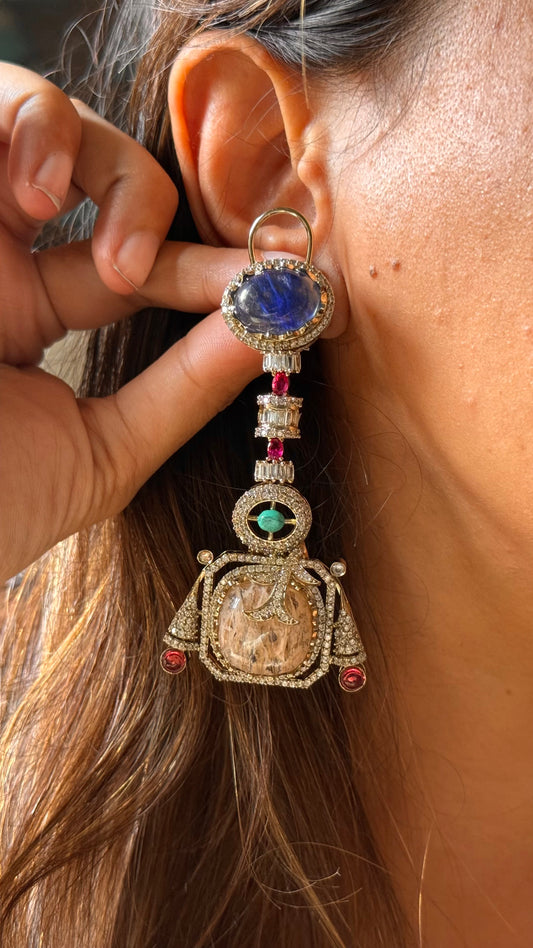 Sabhyasachi inspired
Sapphire doublet designer cocktail danglers