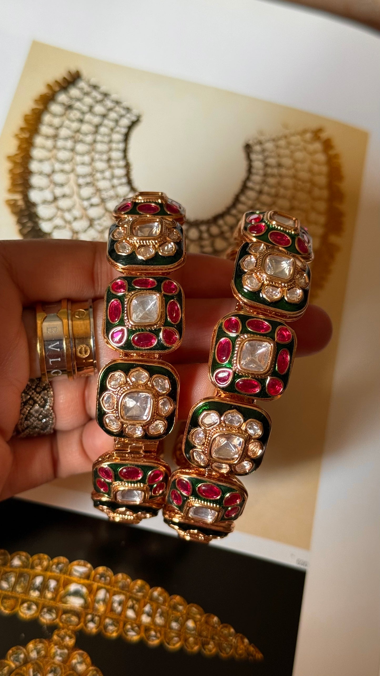 Emerald and Ruby polki bangdi styles bangles