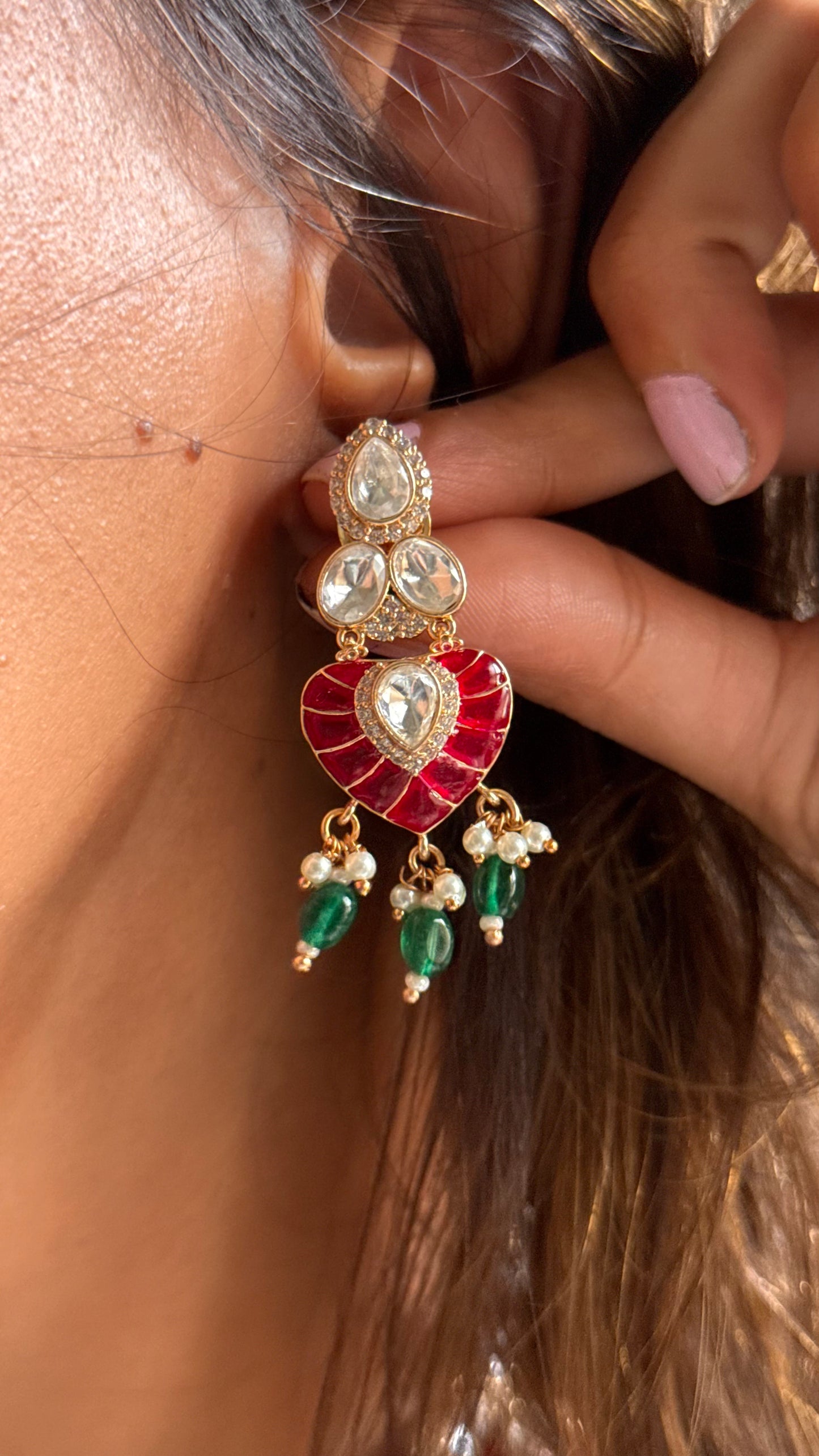 Rani pink ruby with emerald drops collar necklace