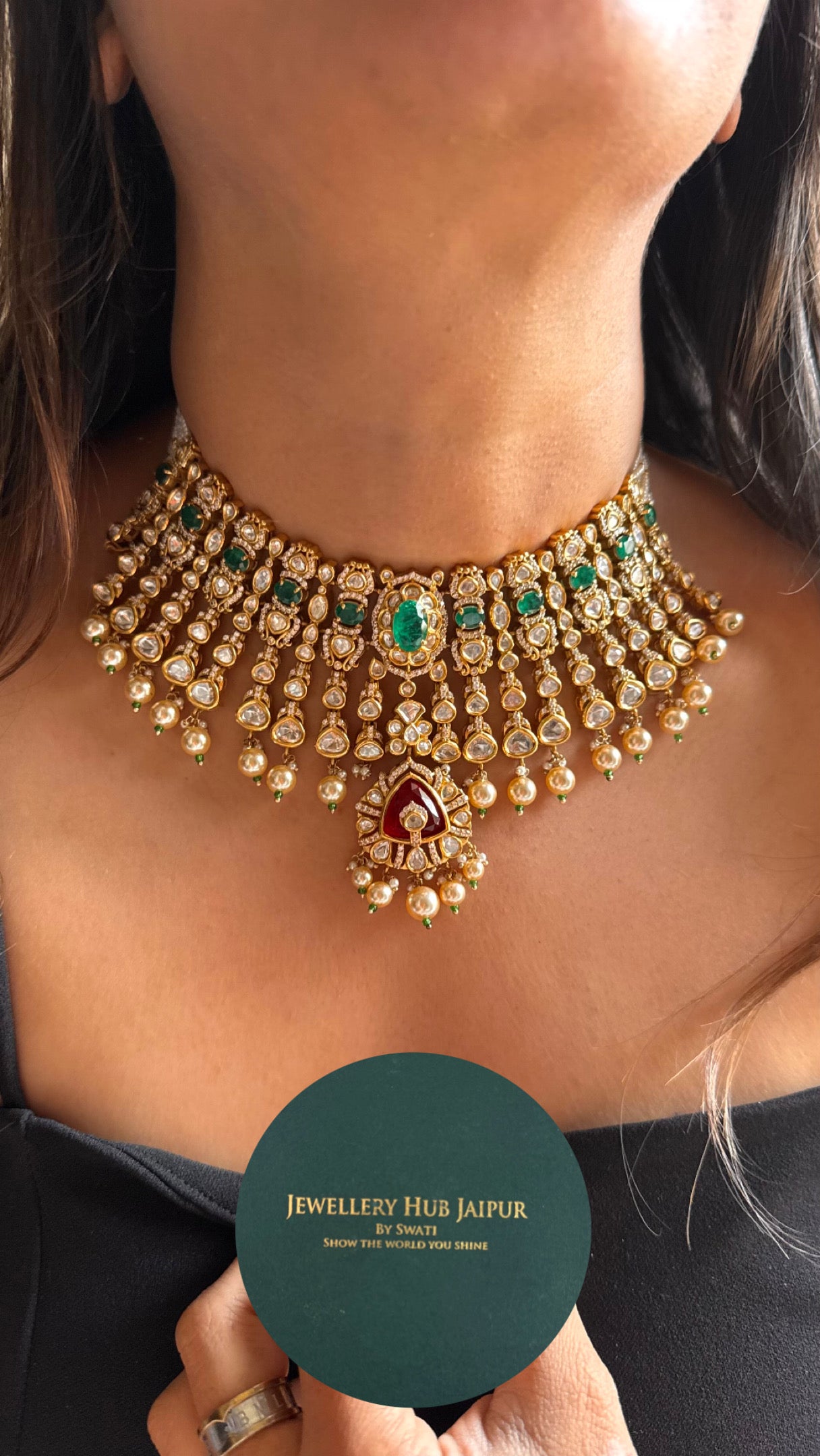 Ruby with emerald doublets  bridal Necklace