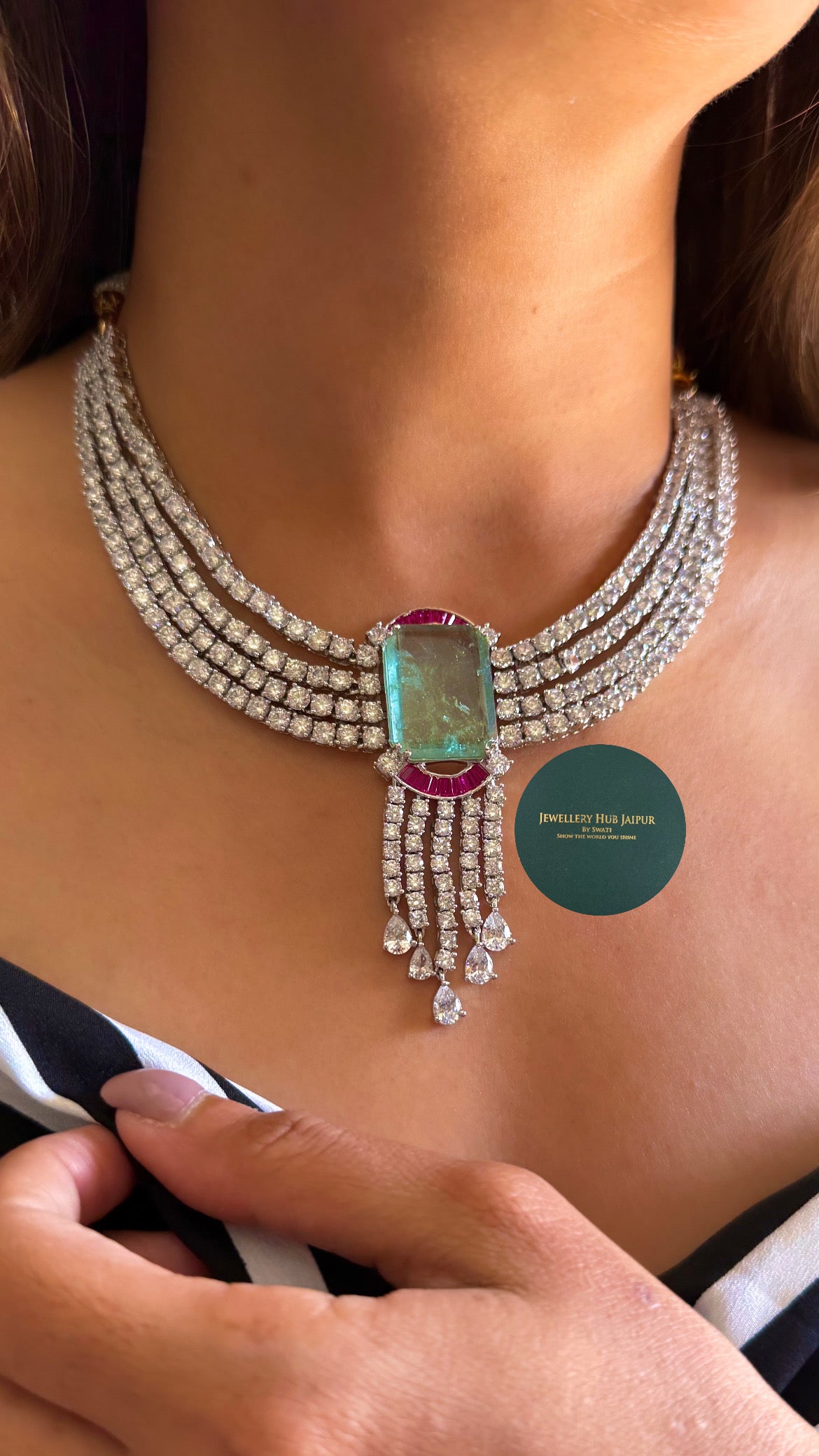 Sowmya Mint ruby diamond cocktail necklace
