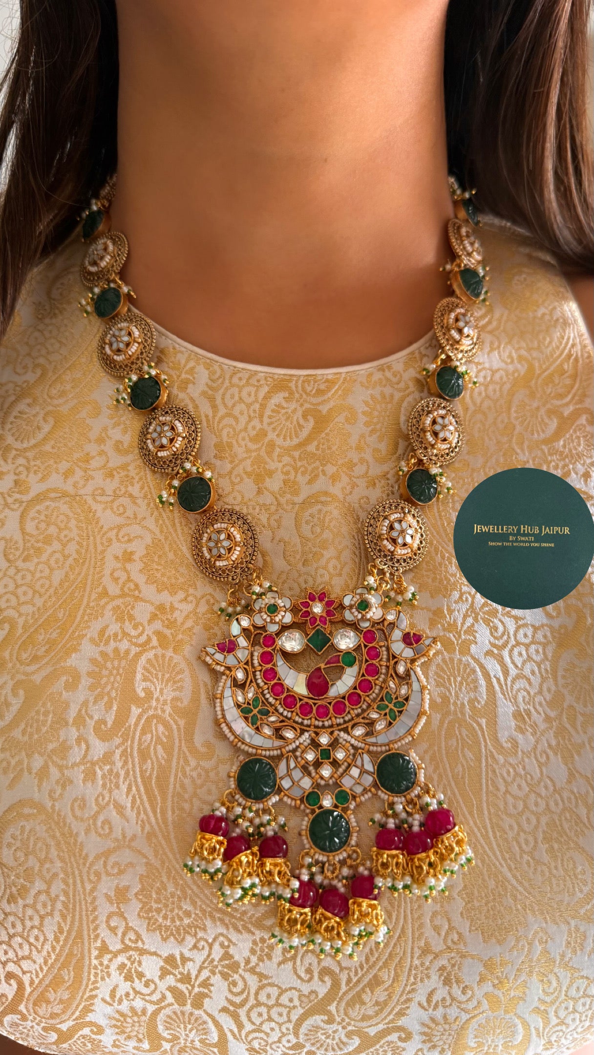 Heritage polki long rajwada ruby long necklace