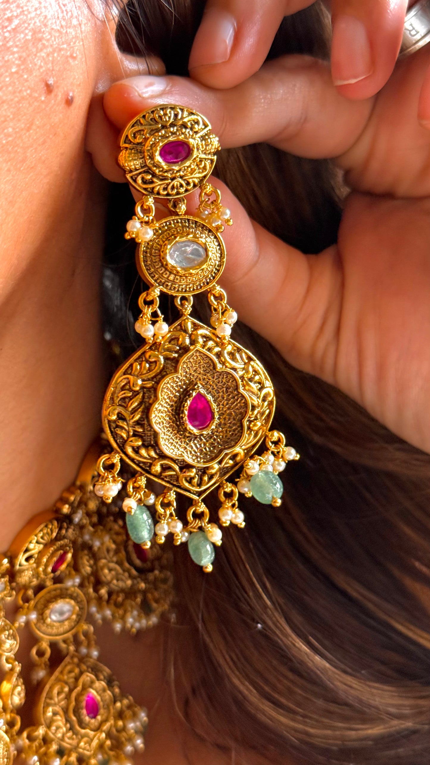 Paachi style polki oxidised gold royal aad