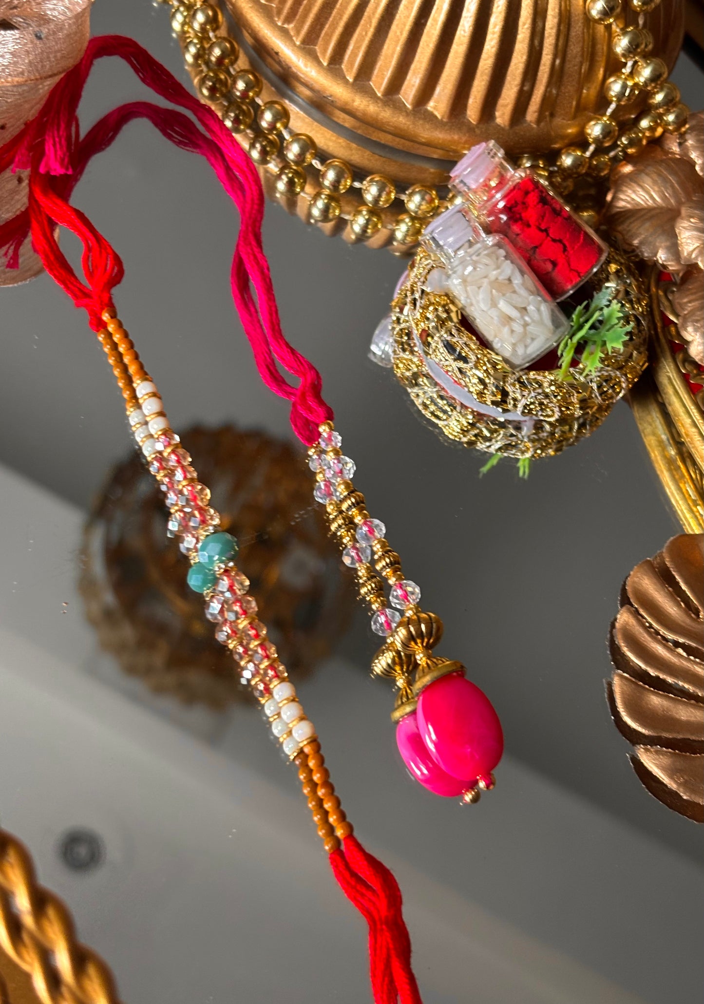 Bhaiya bhabhi lumba ruby designer stone oxidised rakhi ( shipping will be extra )