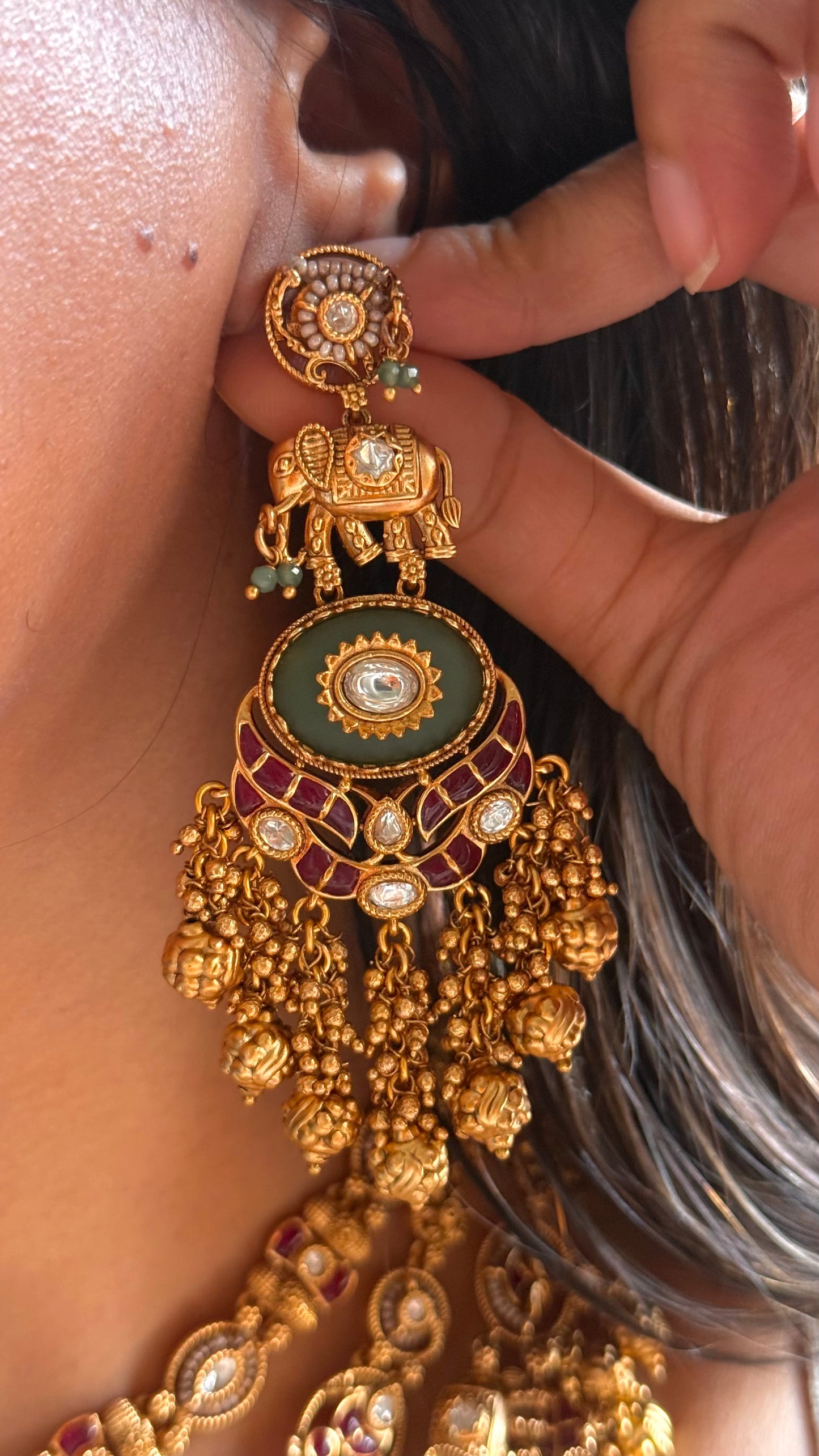 Rani pink ruby & emerald gungroo drops rajwada necklace