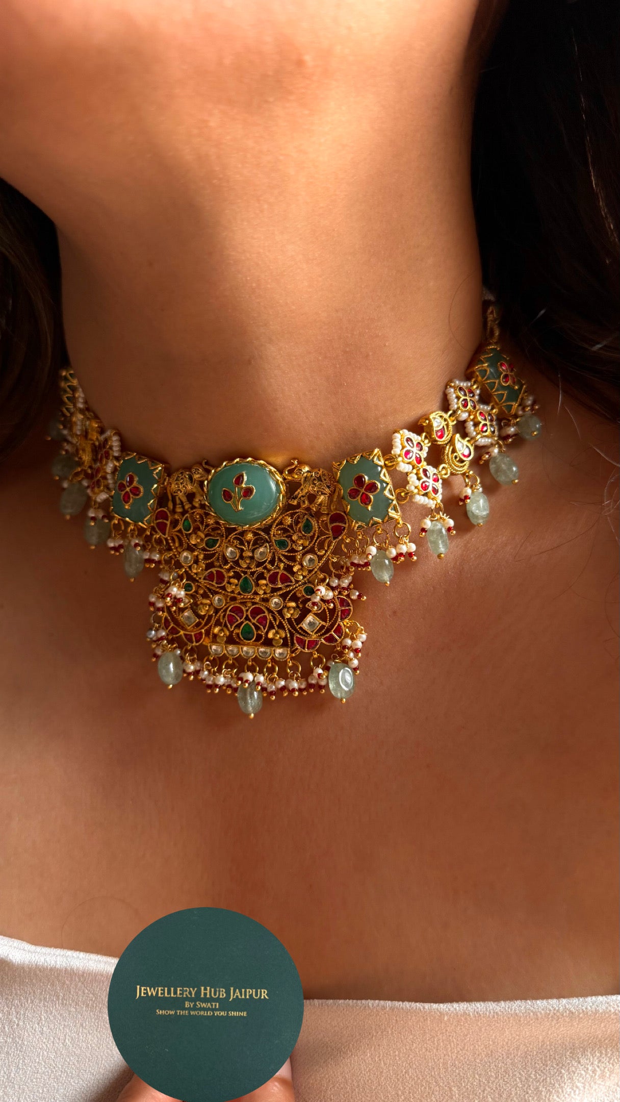 Mint inlay heritage jadau necklace
