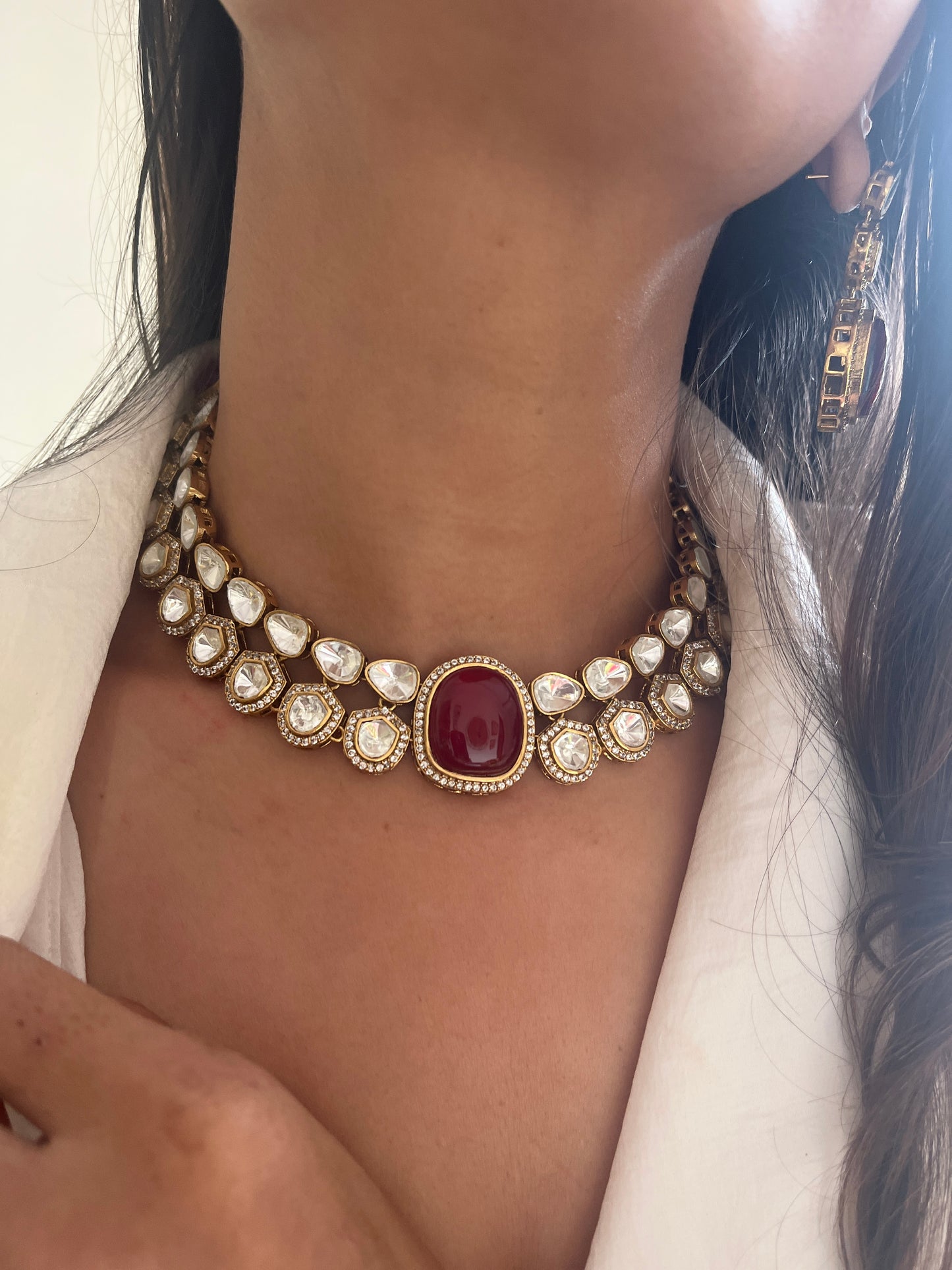 Ruby polki collar necklace