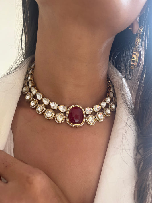 Ruby polki collar necklace