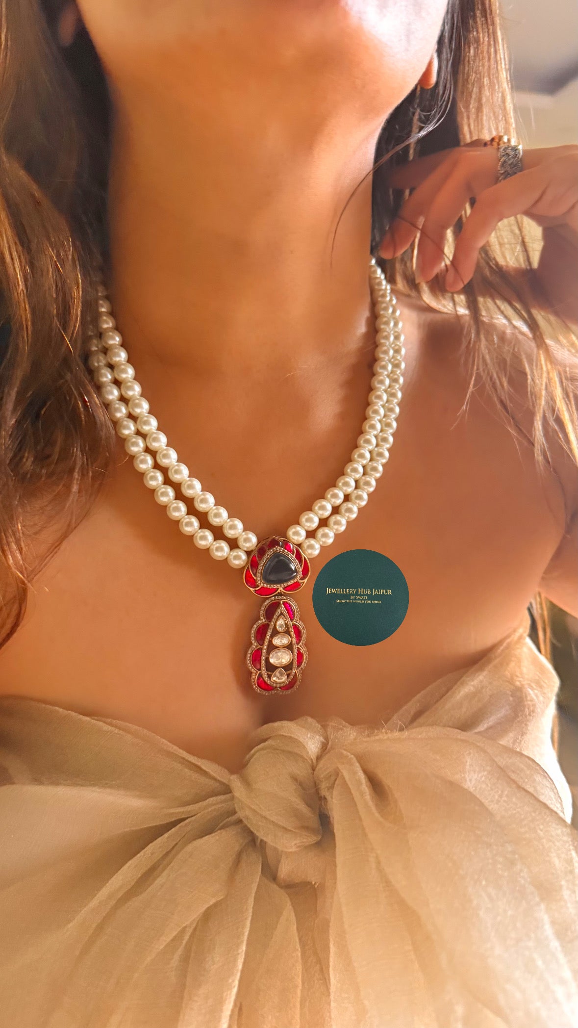Rani pink katdana & sapphire doublet pearl pendant set