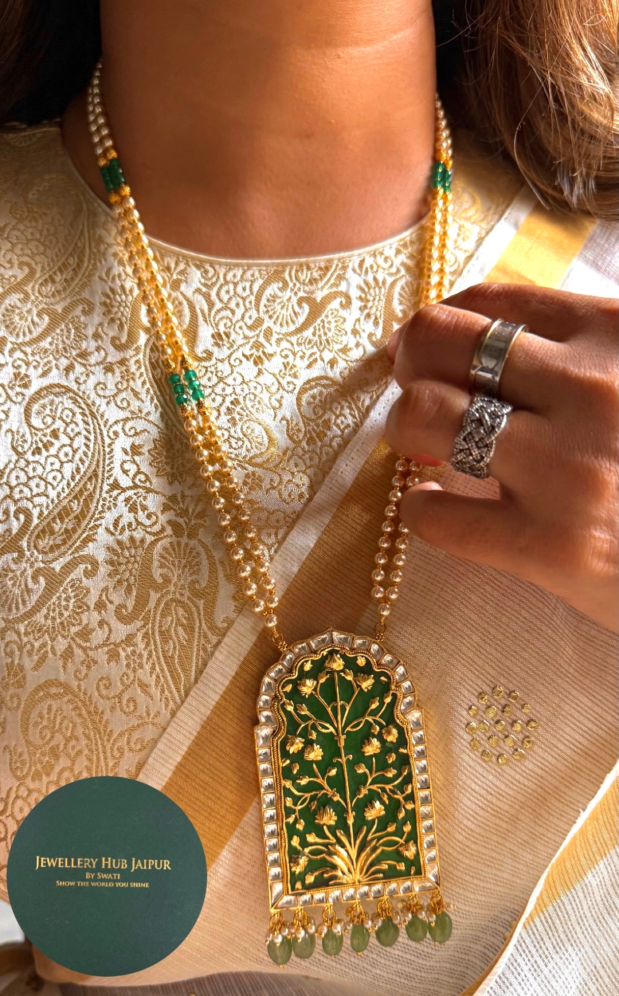 Emerald pakeeza Necklace with dual line mala