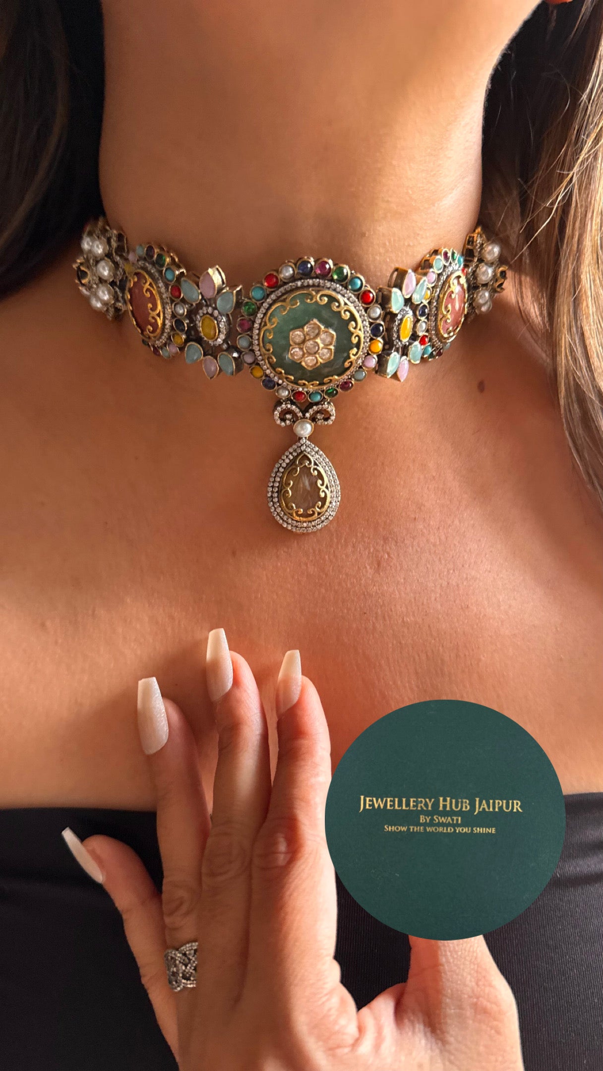 Emerald vintage navratna Necklace