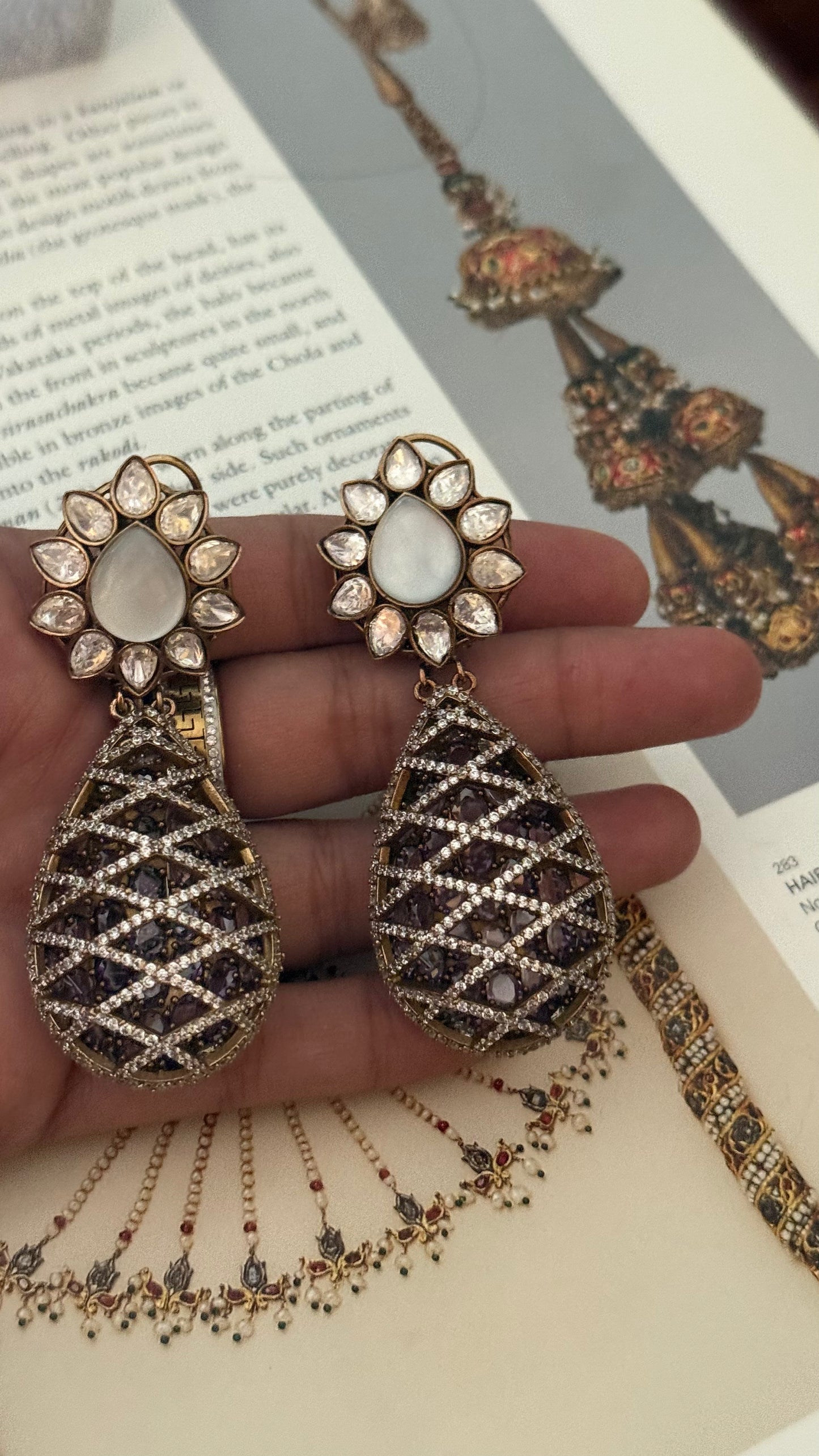 White & rose quartz moissanite danglers