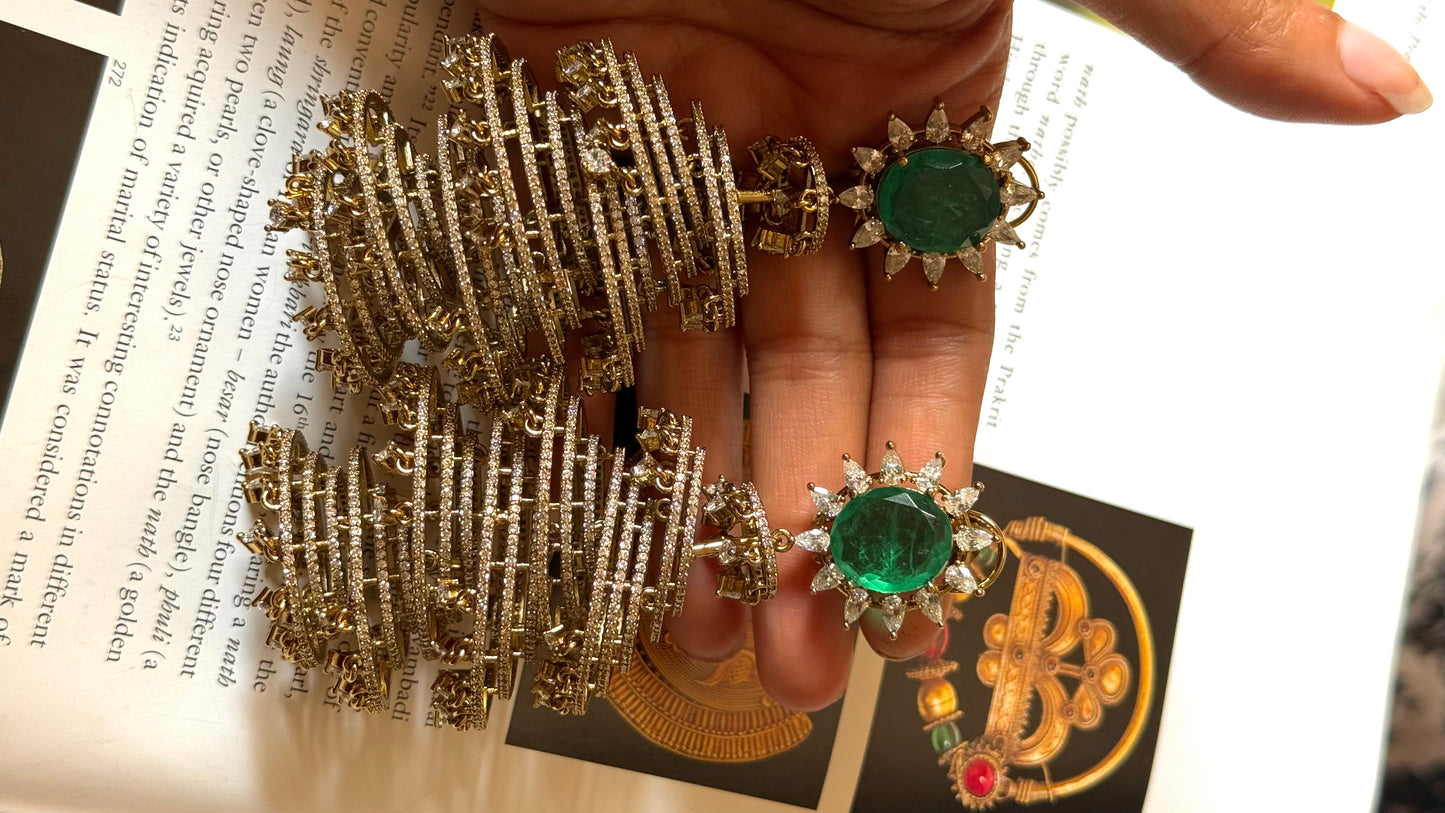 Emerald rain drop designer cocktail danglers