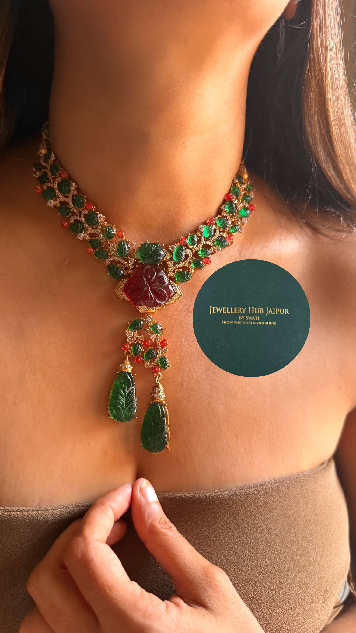 bvlgari inspired Ruby & emerald doublet floral designed collar set