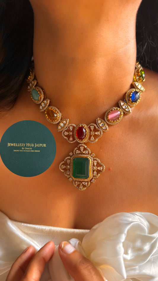 Navratna doublet moissanite cocktail collar set