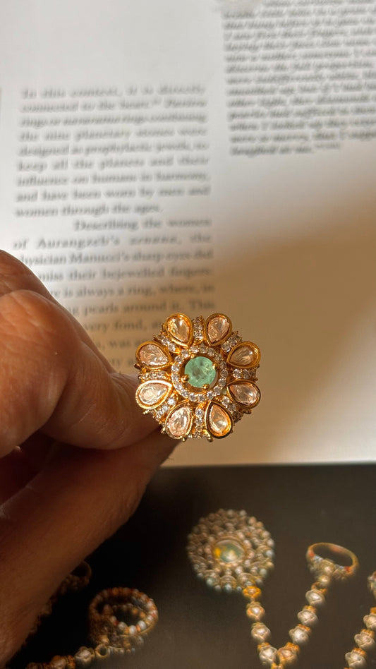 Mint floral polki Ring