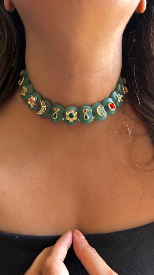 Mint collar choker with gold designer work