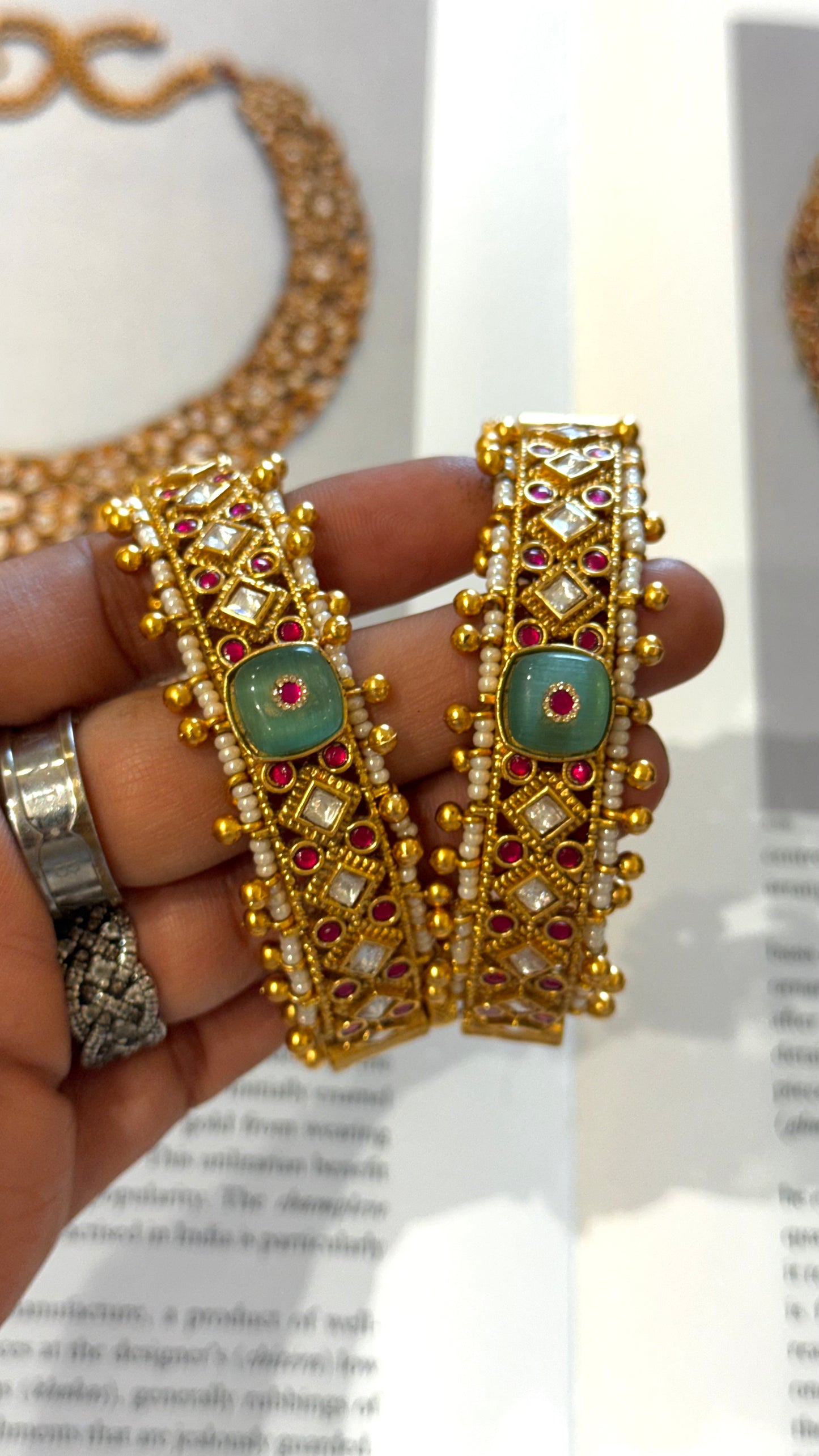 Mint inlay ruby nakashi rajwada bangles
