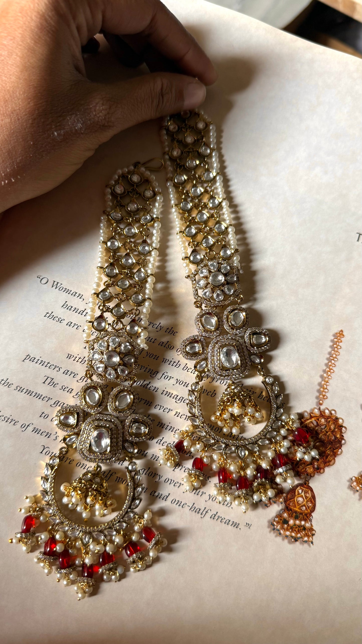 Ruby Mughal polki earring with  Kaanchain