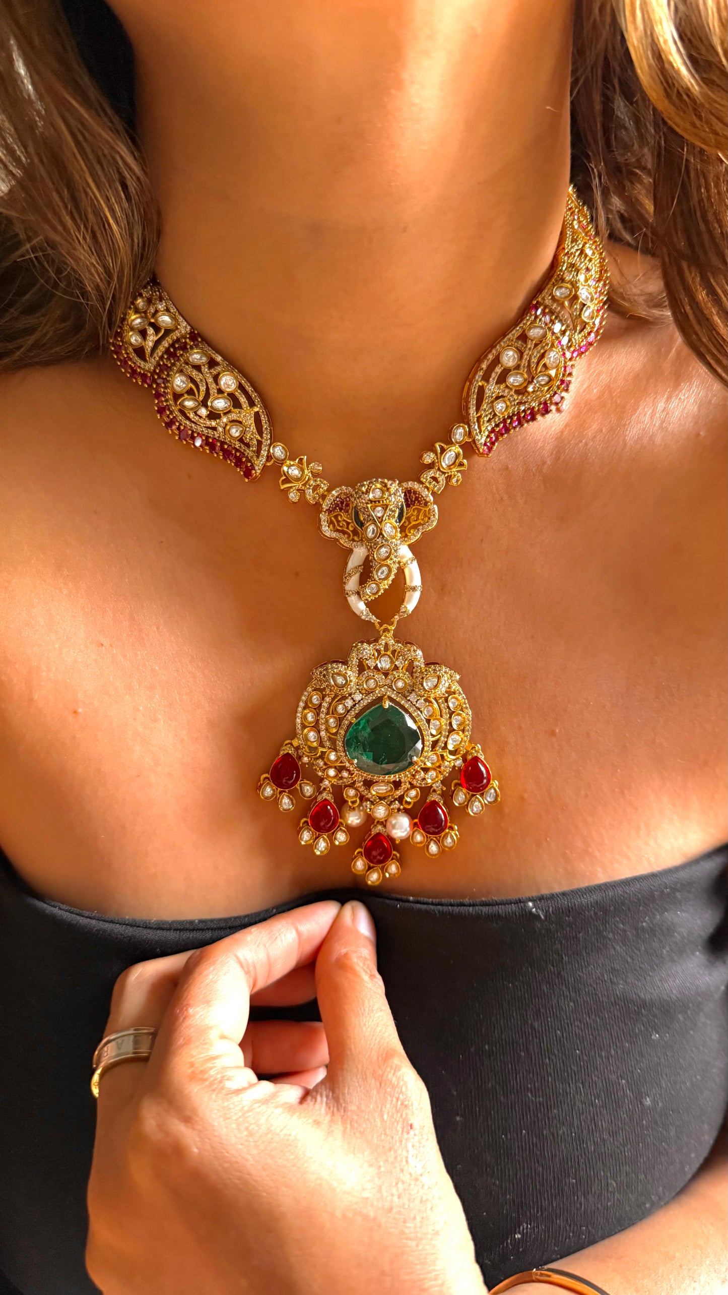 Emerald Lord Ganesha, inspired designer necklace