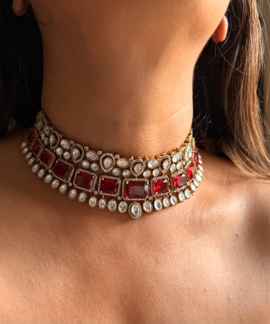 Ruby doublet moissanite choker set