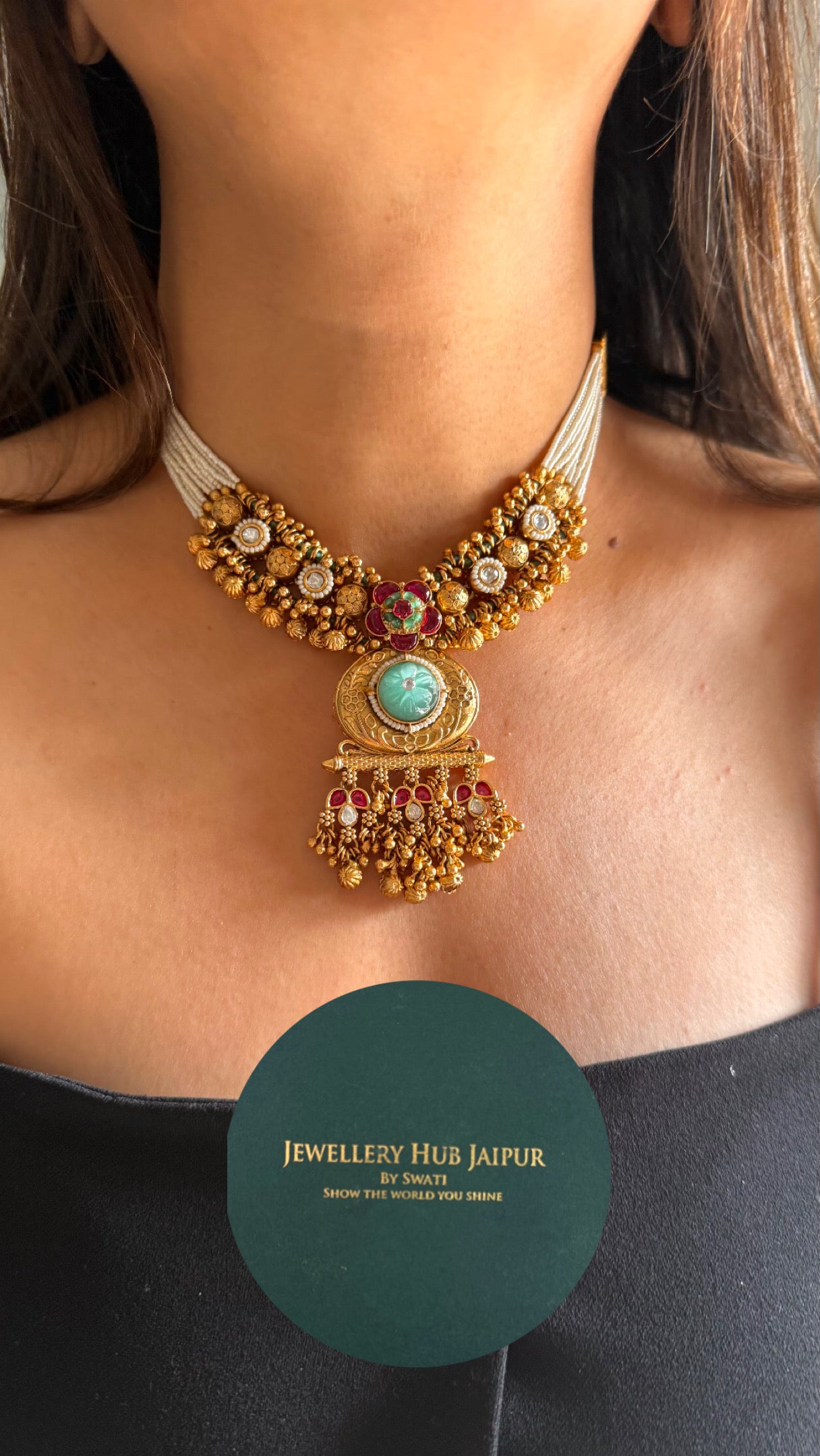 Mint oval Swarovski drop heritage necklace