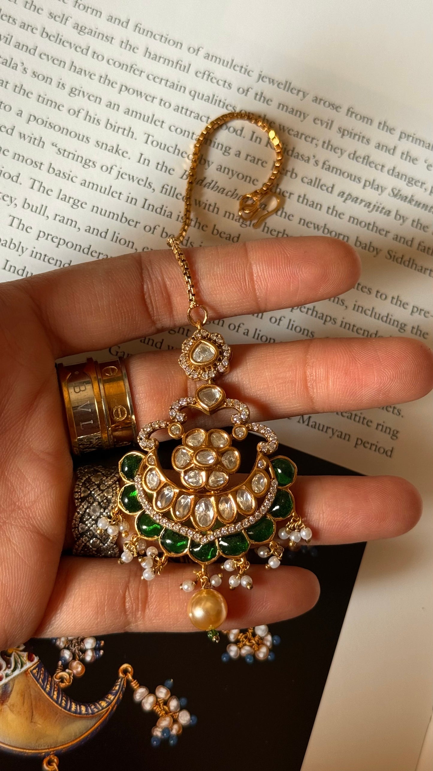 Emerald chandbali moissanite maangtikka