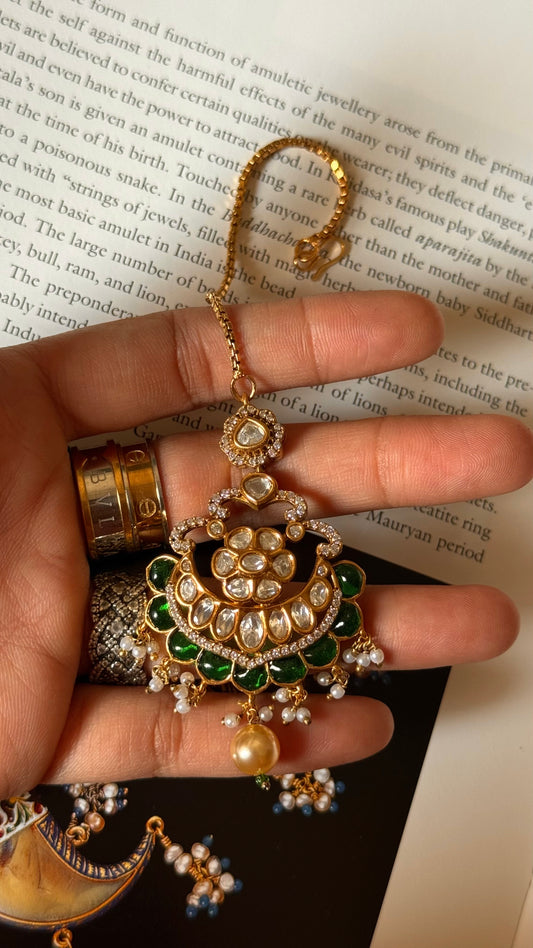 Emerald chandbali moissanite maangtikka