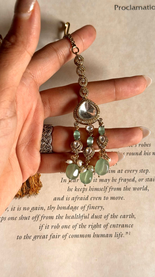 Mint Moissanite polki maangtika