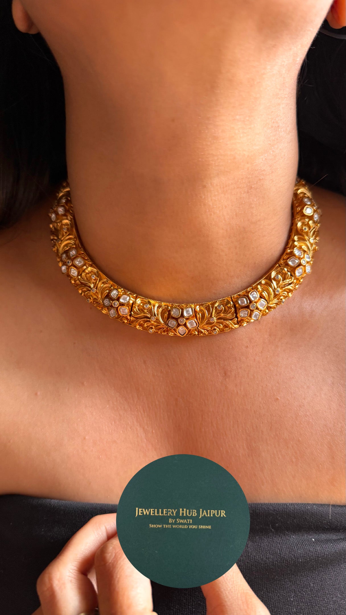 Moissanite polki gold polish Hasli Necklace