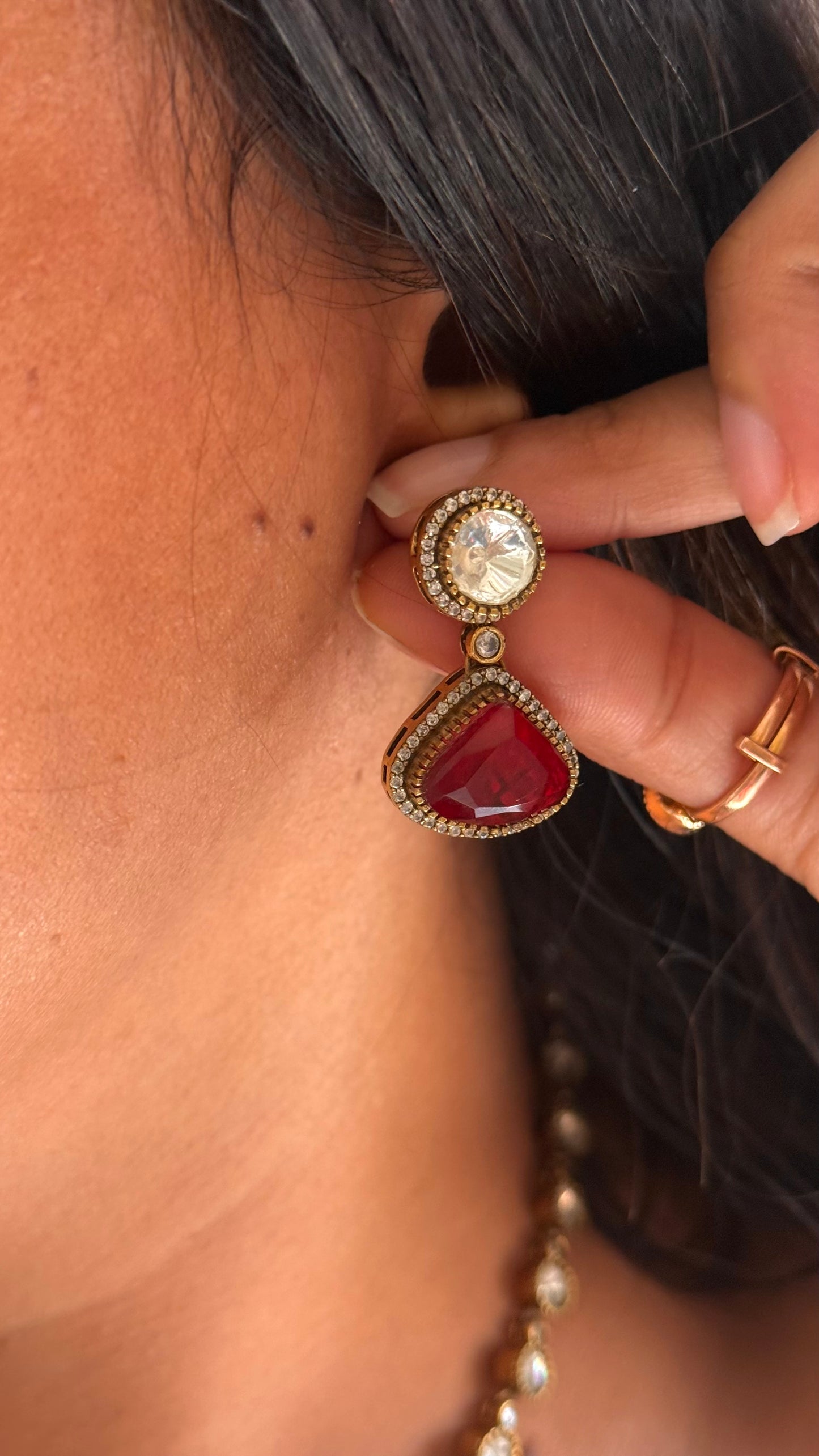 Minmal ruby pendant style victorian necklace