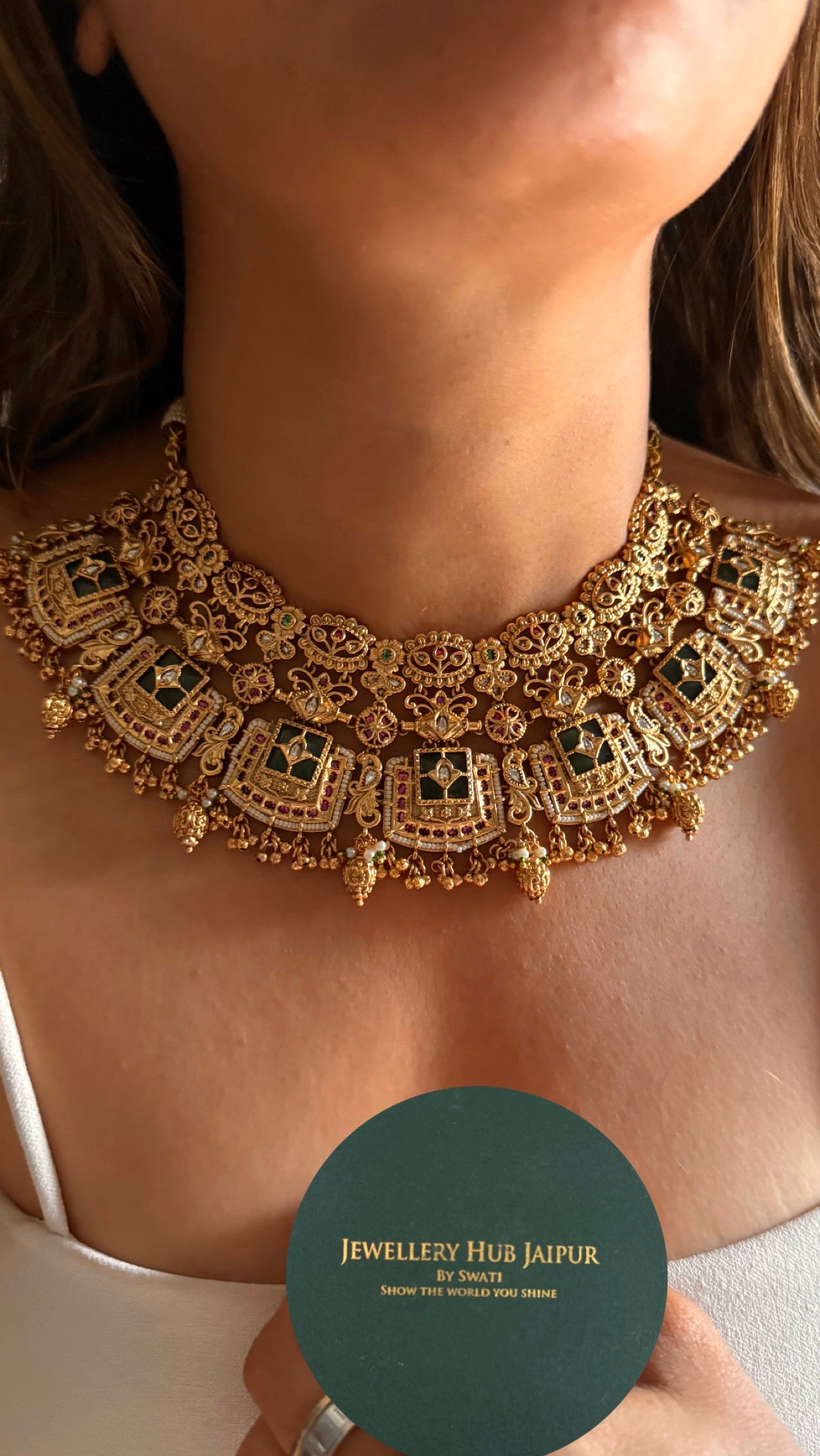 Heritage rajwada emerald nakashi gold Necklace