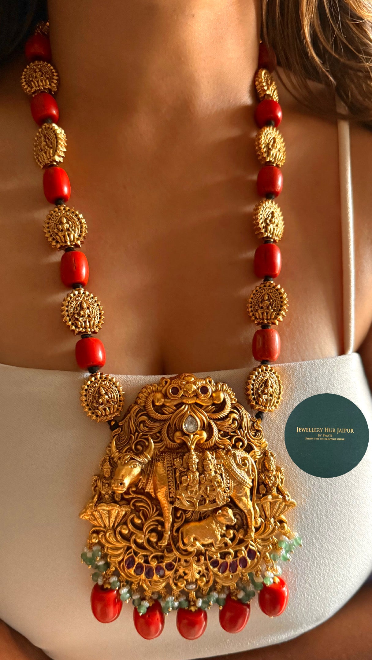 Nandi nakashi temple heritage coral Necklace