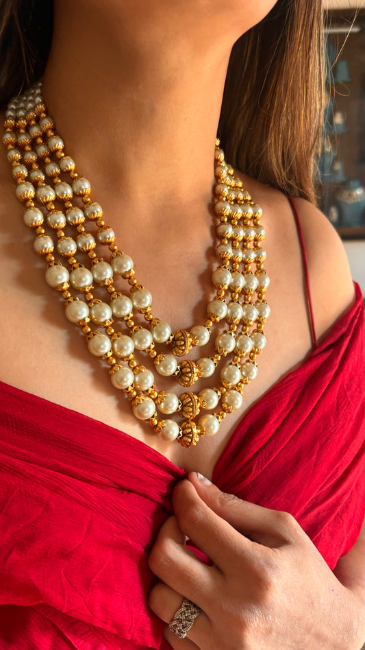 Heritage pearl four layer mala