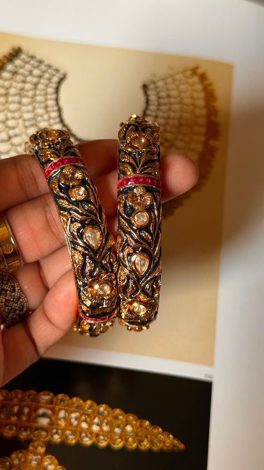 Sapphire ruby meenakari bangles in polki
