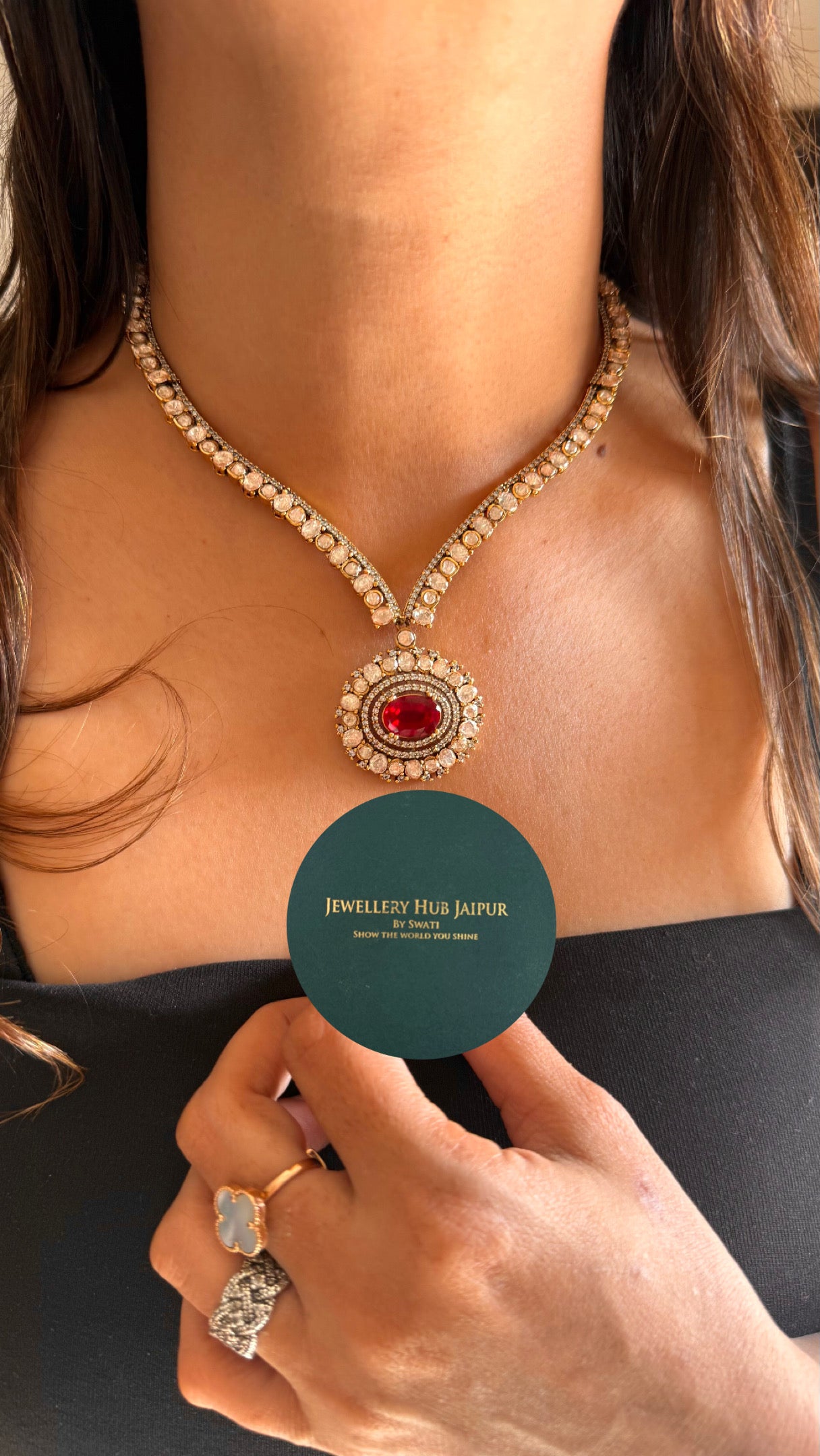 Ruby stone peeli polki necklace