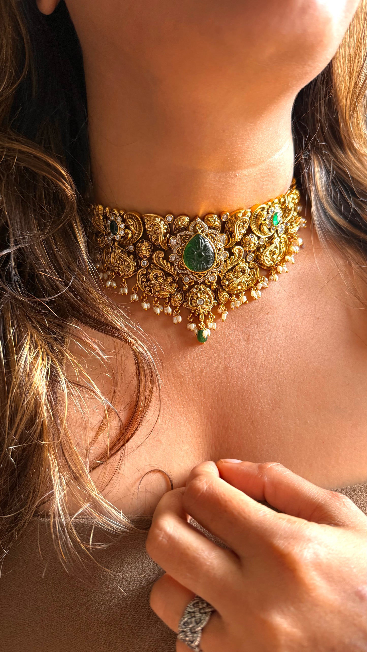 Emerald gold nakshi inspired choker
