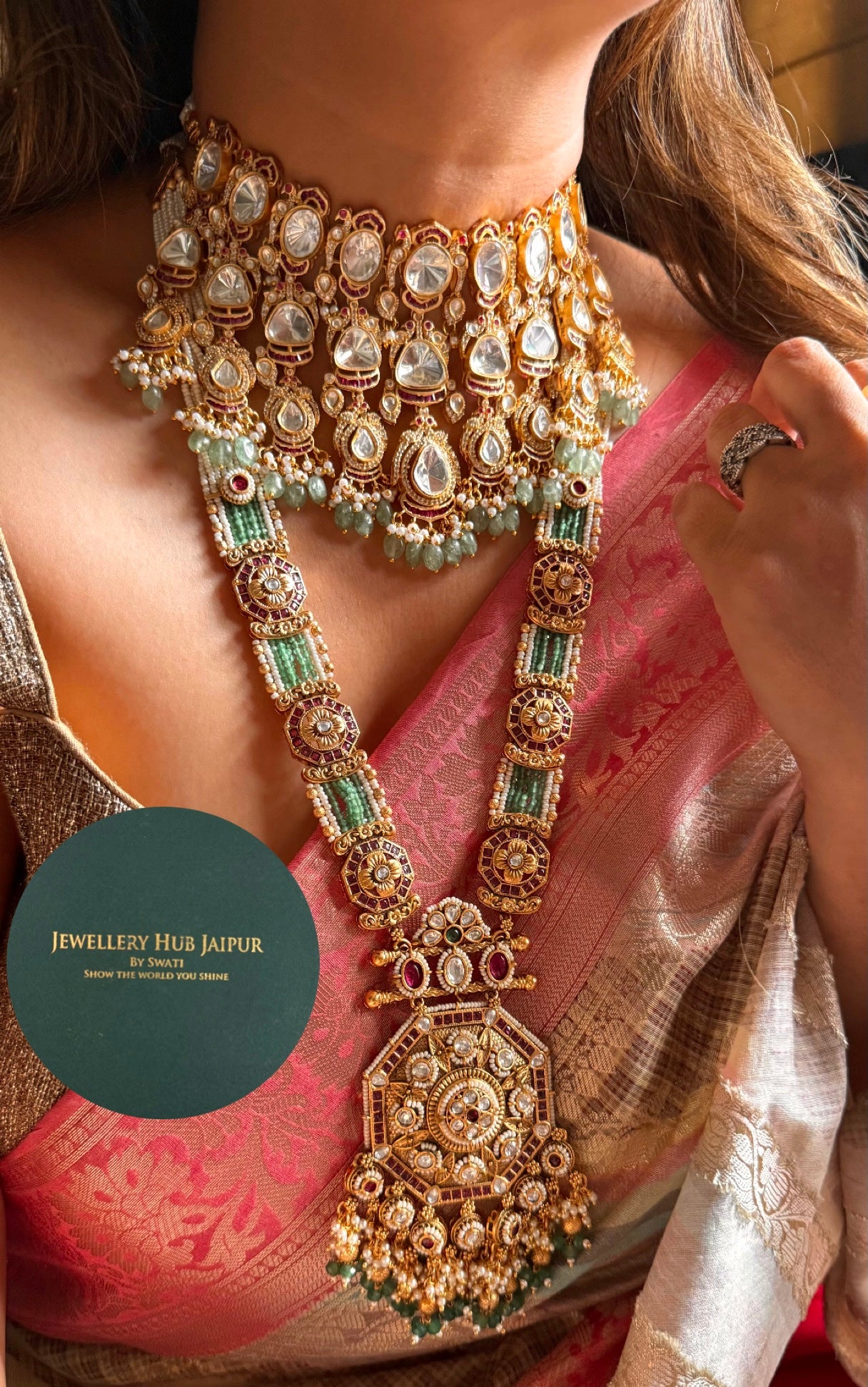 Uncut polki choker with Rani haar bridal combo