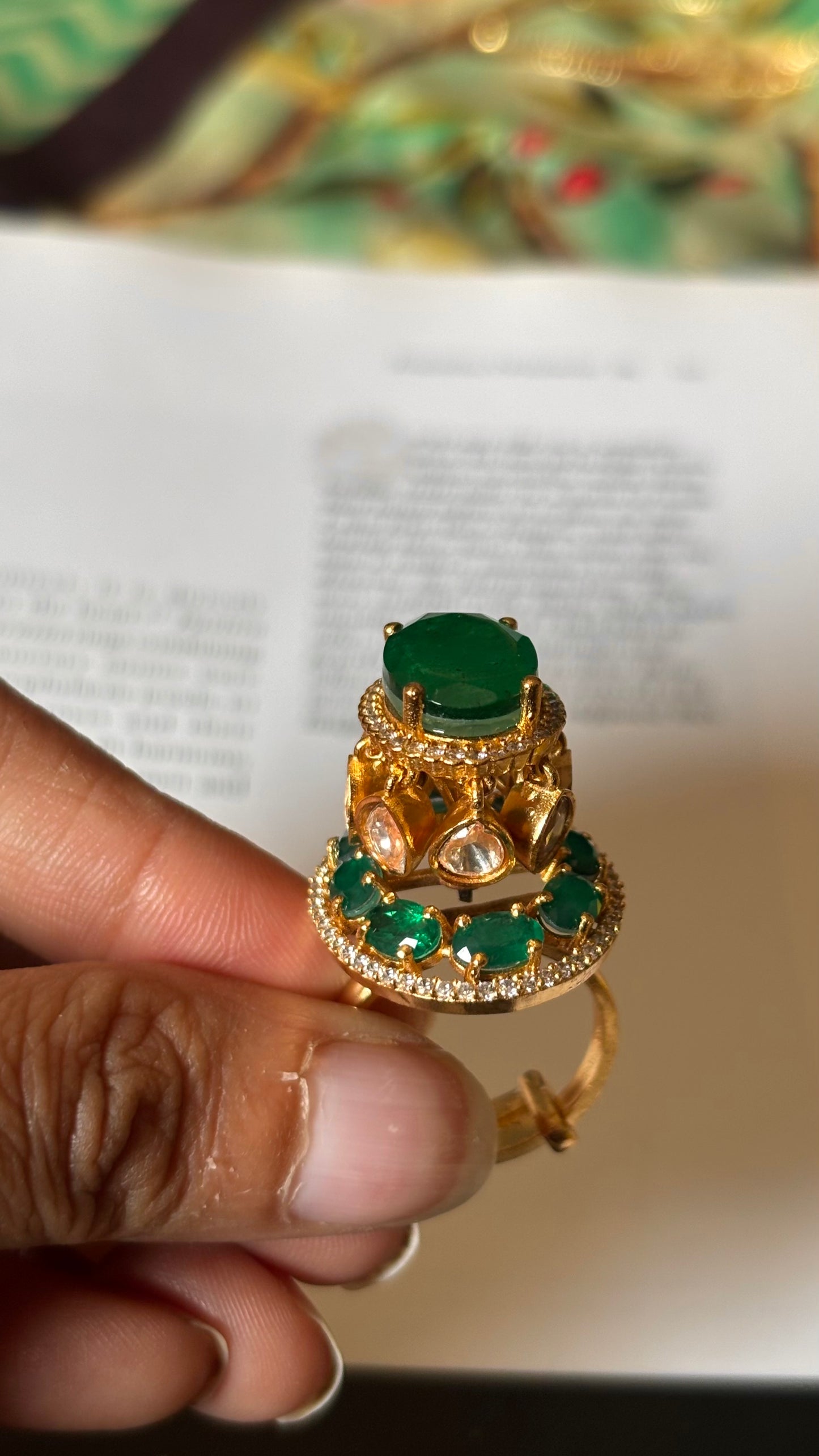 Emerald crown moissanite Ring